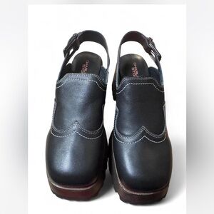 Charlotte Stone LONI Black Leather Slingback Clogs Size 7